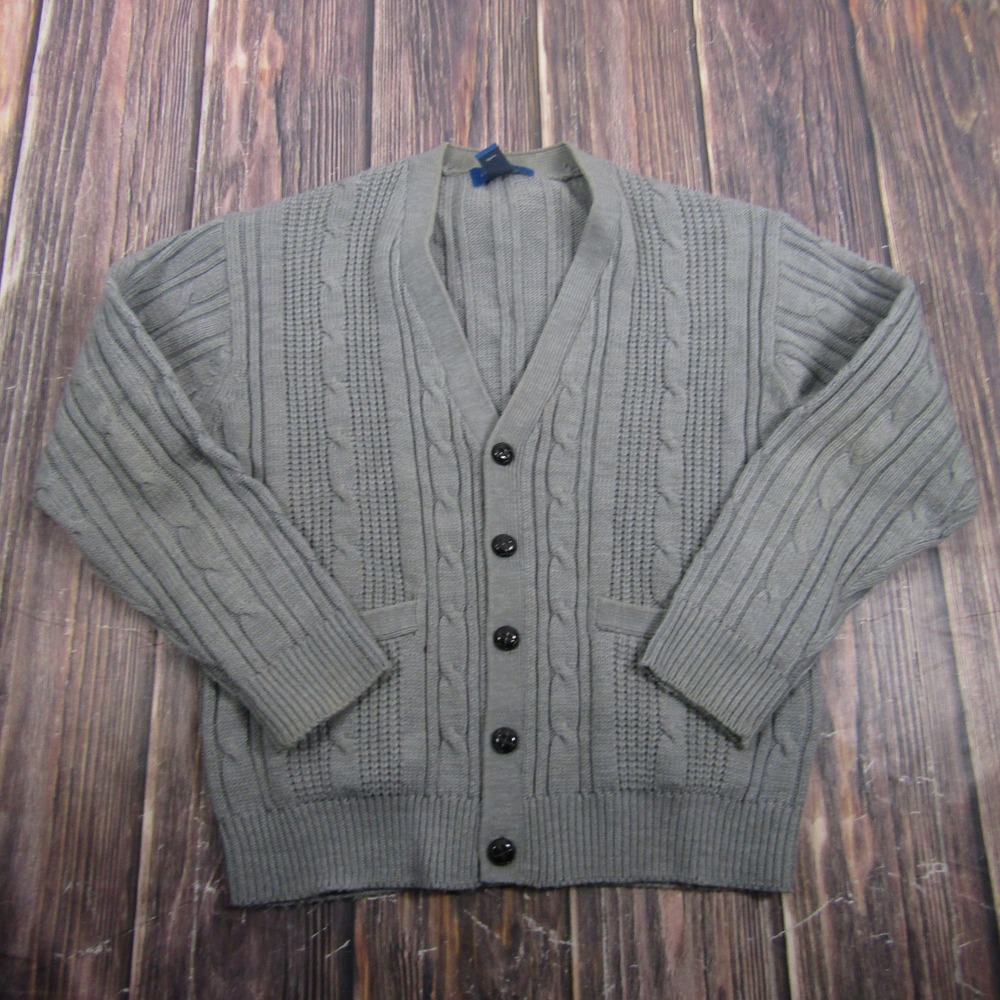 Towncraft Cardigan Sweater Women M Gray Cable Knit Button Front V-Neck Granny